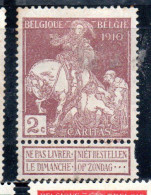 BELGIQUE BELGIE BELGIO BELGIUM 1910 CHARITY CARITAS ST. MARTIN OF TOURS DIVIDING HIS CLOAK WITH A BEGGAR 2c MH - 1910-1911 Caritas