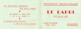 Biarritz * Restaurant Franco Italien LE CAPRI & Hôtel De Paris ,place St Eugénie * Carte De Visite Ancienne Double - Biarritz