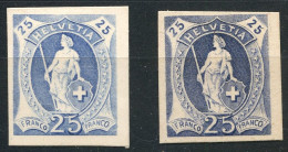 SUISSE - HELVETIA DEBOUT 25C BLEU - 2 EPREUVES SUR PAPIER CARTON (*)  - CERTIFICAT - Unused Stamps