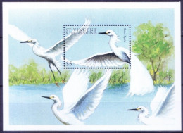 St. Vincent Gr. 1997 MNH MS, Snowy Egrets, Sea Birds - Marine Web-footed Birds