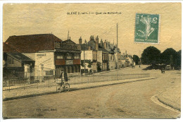 CPA Voyagé 1913 * BLÉRÉ Quai De Belle-Vue ( Bellevue) Cycliste Sur La Route Devant Garage Chirat Cycles Autos Cadet Edit - Bléré