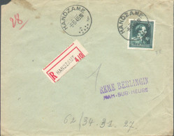 5Fr LEOPOLD III V - 10% Local Obl. Sc HANDZAME Sur Lettre Recommandée Du 8-6-1946 Vers Ham-sur-Heure - 21921 - 1946 -10 %