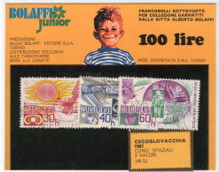 1967 CECOSLOVACCHIA  TRE VALORI USATI  (46 S)FRANCOBOLLI SOTTOVUOTO PER COLLEZIONE GARANTITI DALLA DITTA ALBERTO BOLAFFI - Cartas & Documentos