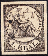 ESPAGNE / ESPANA - COLONIAS (serie Conjunta) 1865 Sello Fiscal "DERECHO JUDICIAL" 1R Negro - Usado Pequeño Taladro - Cuba (1874-1898)