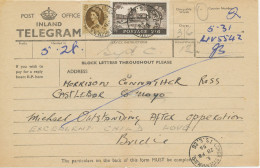 GB 1956, QEII British Castles 2sh6d Together With Wilding 1sh On Telegram Form (nail Hole) W. K1 "S.E. LOWER SYDENHAM - Briefe U. Dokumente