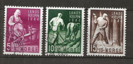 Norway 1944 Norwegian State Aid., Woman Spinning, Farmer With Plow, Lumberjack, Mi 299-301 Cancelled(o) - Usati