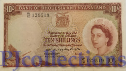 RHODESIA & NYASALAND 10 SHILLINGS 1958 PICK 20a XF+ RARE - Rhodesië