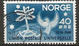 Norway 1949 75th Anniversary Of The Universal Postal Union (UPU). Arrier Pigeon And Signpost Mi 346 Cancelled(o) - Used Stamps