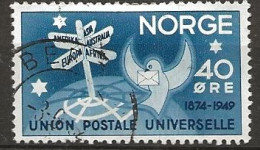 Norway 1949 75th Anniversary Of The Universal Postal Union (UPU). Arrier Pigeon And Signpost Mi 346 Cancelled(o) - Oblitérés