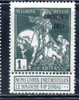 BELGIQUE BELGIE BELGIO BELGIUM 1911 CHARLEROY CHARITY CARITAS ST. MARTIN OF TOURS DIVIDING HIS CLOAK WITH A BEGGAR 1c MH - 1910-1911 Caritas