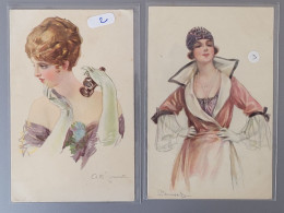 2 Cartes Fantaisie ,   Femmes élégantes , Illustrateur - Women