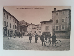 Cpa 69 Condrieu Place Du Marché(animée Vélo) - Condrieu