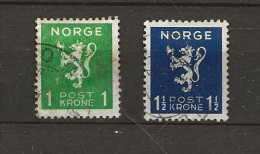 Norway 1940  Heraldic Lion, 1 Kr Green   1,50 Blue.  Mi 207-208  Cancelled(o) - Gebraucht