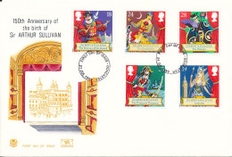 Great Britain FDC 21-7-1992 150th Anniversary Of The Birth Of Sir Arthur Sullivan Complete Set Of 5 With Cachet - 1991-2000 Decimal Issues