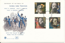 Great Britain FDC 10-3-1992 Centenary Of The Death Of Alfred Lord Tennyson Complete Set Of 4 With Cachet - 1991-2000 Decimal Issues