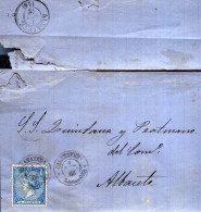 Año 1866 Edifil 81  4c  Isabel II Carta A Albacete Matasellos Calatayud Zaragoza - Storia Postale