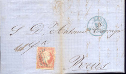 Año 1856 Edifil 48 Isabel II Carta Matasellos Rejilla Y Azul Zaragoza - Storia Postale