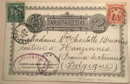 Ecuador TRANSITO PANAMA 1888 Cds 2c Postal Stationery Card +suppl. From Esmeraldas>Hanzinnes, Belgique  (lettre Cover - Equateur