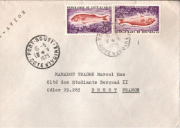 ! 1975 Airmail Cover From Port Bouet, Cote D' Ivore, Elfenbeinküste, Brest, Fish Stamps, Fische - Ivory Coast (1960-...)