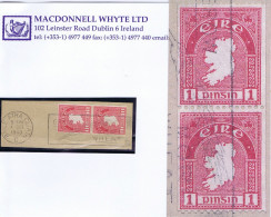 Ireland 1940 E Vertical Coils Perf. 14 X Imperf., 1d Map Pair Fresh Used On Piece, Dublin Machine 1 OCT 1940 - Oblitérés