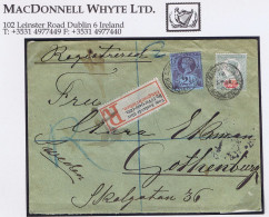 Great Britain Registered Railway 1900 Reg Cover Rochester To Gothenburg With German Re-registered Label Of The Verviers - Storia Postale