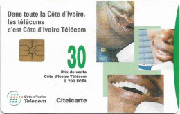 Ivory Coast - CI-Telcom - Chip - People On Telephones, Chip Gem1A Symm. Black, 30Units, Used - Costa De Marfil