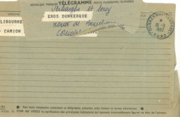 FRANCE - 1962, POSTAL TELEGRAM OF SHIPMENT ARRIVAL TO DUNKIRK PORT . - Telegraph And Telephone