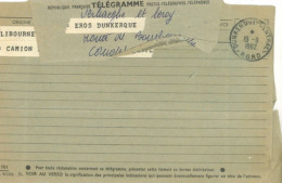 FRANCE - 1962, POSTAL TELEGRAM OF SHIPMENT ARRIVAL TO DUNKIRK PORT . - Telegraphie Und Telefon
