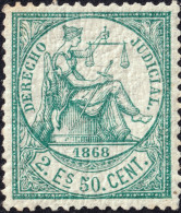 ESPAGNE / ESPANA - COLONIAS (Cuba Y Puerto Rico) 1868 Sello Fiscal "DERECHO JUDICIAL" 2E50c Verde - Nuevo - Kuba (1874-1898)