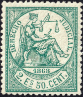 ESPAGNE / ESPANA - COLONIAS (Cuba Y Puerto Rico) 1868 Sello Fiscal "DERECHO JUDICIAL" 2E50c Verde - Nuevo - Cuba (1874-1898)