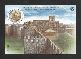 SE)2019 SPAIN, WORLD HERITAGE HISTORIC CENTER OF ÁVILA AND ITS CHURCHES OUTSIDE THE WALLS, CASTLE, SS WITH RELIEF, MNH - Herdenkingsblaadjes