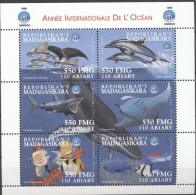 Madagascar 1999, Fishes, Whale, Dolphins, Shark, 6val In Block - Dolfijnen