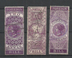 INDIA Foreign Bill Revenue Tax 2, 4, 6 Annas O Queen Victoria - Official Stamps