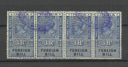 INDIA Foreign Bill Revenue Tax 3 Rupees As 4-stripe O - Timbres De Service