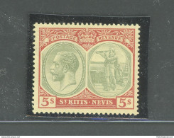 1921-29 ST. KITTS NEVIS, Stanley Gibbons N. 47c - 5s. Green And Red - MNH** - Other & Unclassified