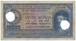 Portuguese INDIA - 20 RUPIAS - 29.11.1945 - Pick 37 - Canceled With Two Holes - Afonso De Albuquerque - Portugal