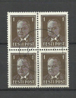 ESTLAND ESTONIA Michel 113 As 4-block O NB! 2 Stamps At Lower Row Have A Light Fold - Estland