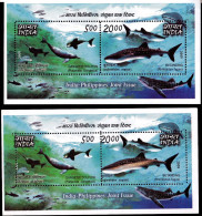 MARINE MAMMALS- JOINT ISSUE-INDIA-PHILIPPINES- DOLPHINS- WHALES- SHARKS- ERRORS-2x MS-MNH-IE-186 - Delfine