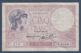 FRANCE -  5 Francs Violet Du 24 - 8 - 1939 - 5 F 1917-1940 ''Violet''