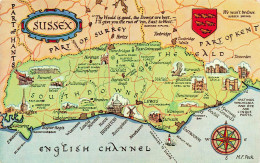 CARTES GEOGRAPHIQUES  -  English Channel -  Sussex - Colorisé - Carte Postale - Maps