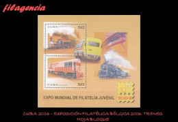 CUBA MINT. 2006-28 EXPOSICIÓN FILATÉLICA BÉLGICA 2006. TRENES. HOJA BLOQUE - Nuevos