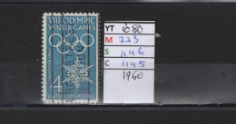 PRIX FIXE Obl  680 YT 773 MIC 1146 SCO 1145 GIB 8e Jeux Olympiques D'Hiver à Squaw Valley 1960  58A/08 - Usados