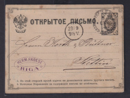 Rußland Ganzsache P 5 Ab Riga Lettland Nach Stettin 21.9.1881 - Cartas & Documentos