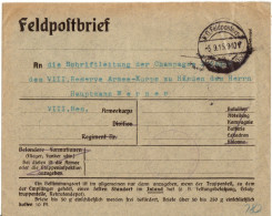 Feldpost An Kriegszeitung "Champagne" Des VIII. Reserve-Korps Leitender Redakteur 1915 - Feldpost (portvrij)