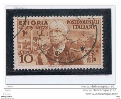 ETIOPIA:  1936  VITTORIO  EMAN. III° -  10 C. BRUNO  GIALLO  US. -  SASS. 1 - Ethiopie