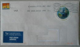 751 Etats Unis USA  Enveloppe Timbre Rond Autoadhésif Planète Oblitération Charlotte Janvier 2015 - Storia Postale