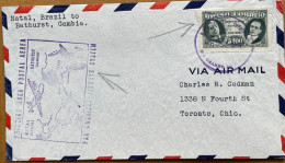 BRAZIL TO GAMBIA 1941 FIRST FLIGHT COVER NATAL TO BATHURST CITY PAN AMERICAN AIRWAYS 500 YEAR OF PORTUGAL, CARMONA & VAR - Storia Postale