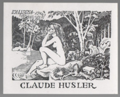 Ex_libris Claude Huster  1984   Signé Jamar  12 Cm  X 9.5 Cm - Ex-libris