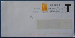 771  France Lettre T Passée à La Poste Avec Timbre Beaujard 0,01 Euro - 2008-2013 Marianne (Beaujard)