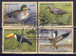 UNO Wien 2003 - Gefährdete Arten (XI) - Vögel, Nr. 389 - 392, Gestempelt / Used - Usados